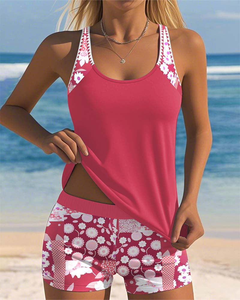 Teodora™ | Tankini camiseta con short de baño estampado