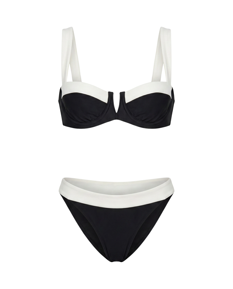 Patrocinio™ | Bikini clásico negro y blanco con tirantes ajustables