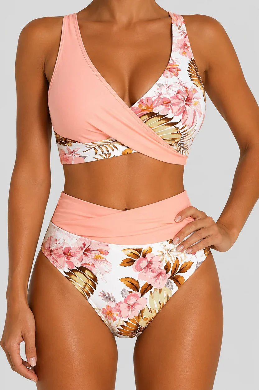Bikini floral Moldeador de Cintura Alta