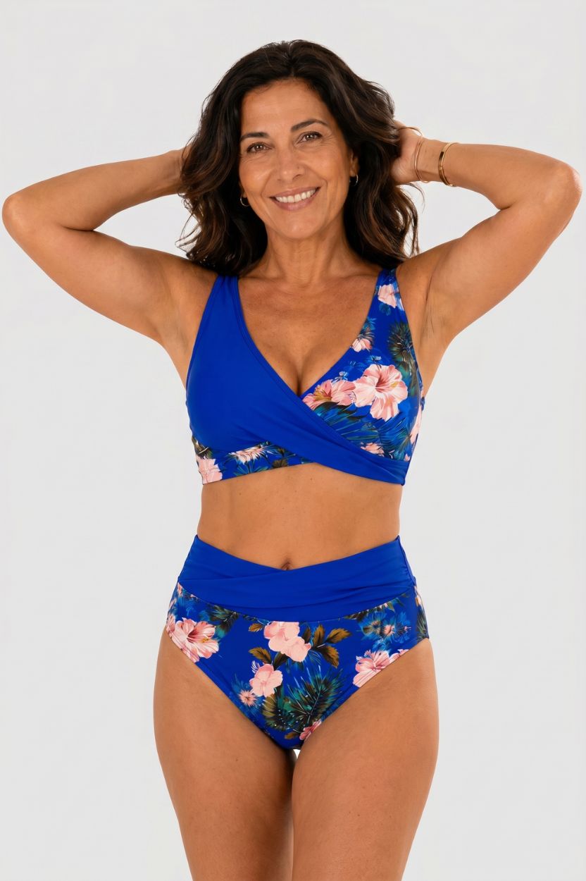 Bikini floral Moldeador de Cintura Alta