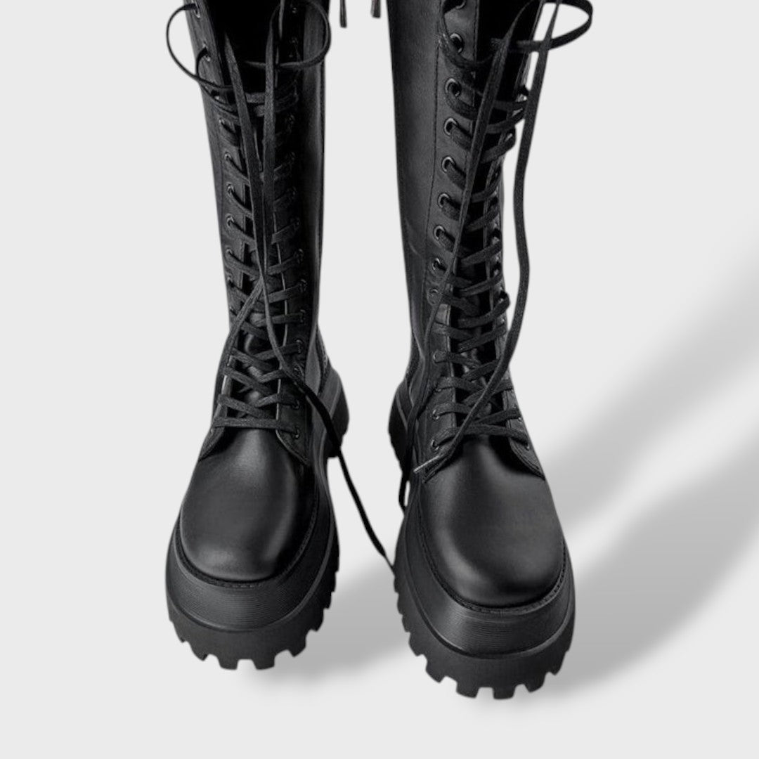Botas Altas Mujer Negras con Cordones y Suela Track