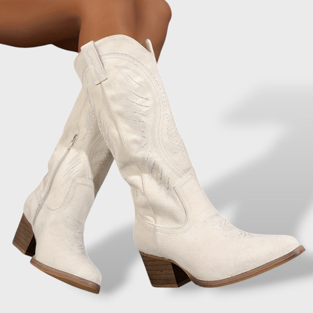 Botas Ortopédicas Cowboy Ante Bordado Mujer