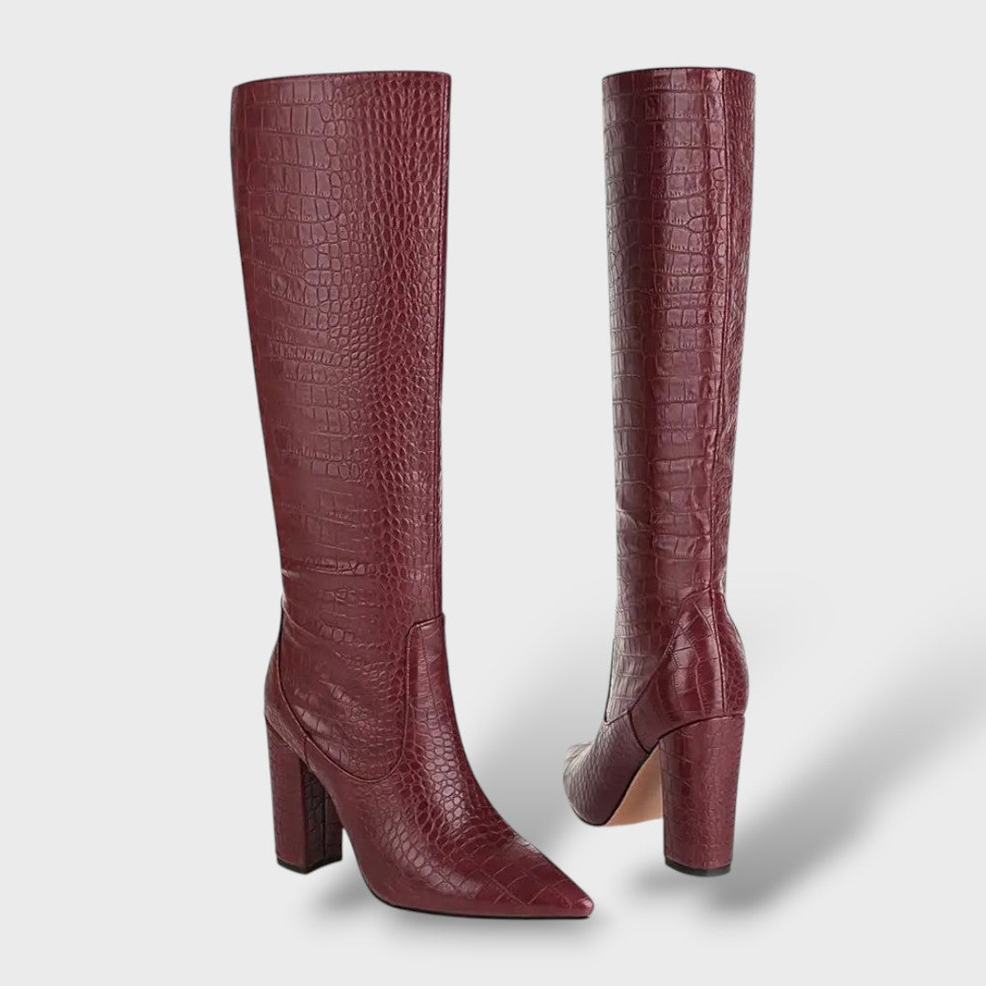 Botas Altas de Piel Sintética con Estampado Serpiente
