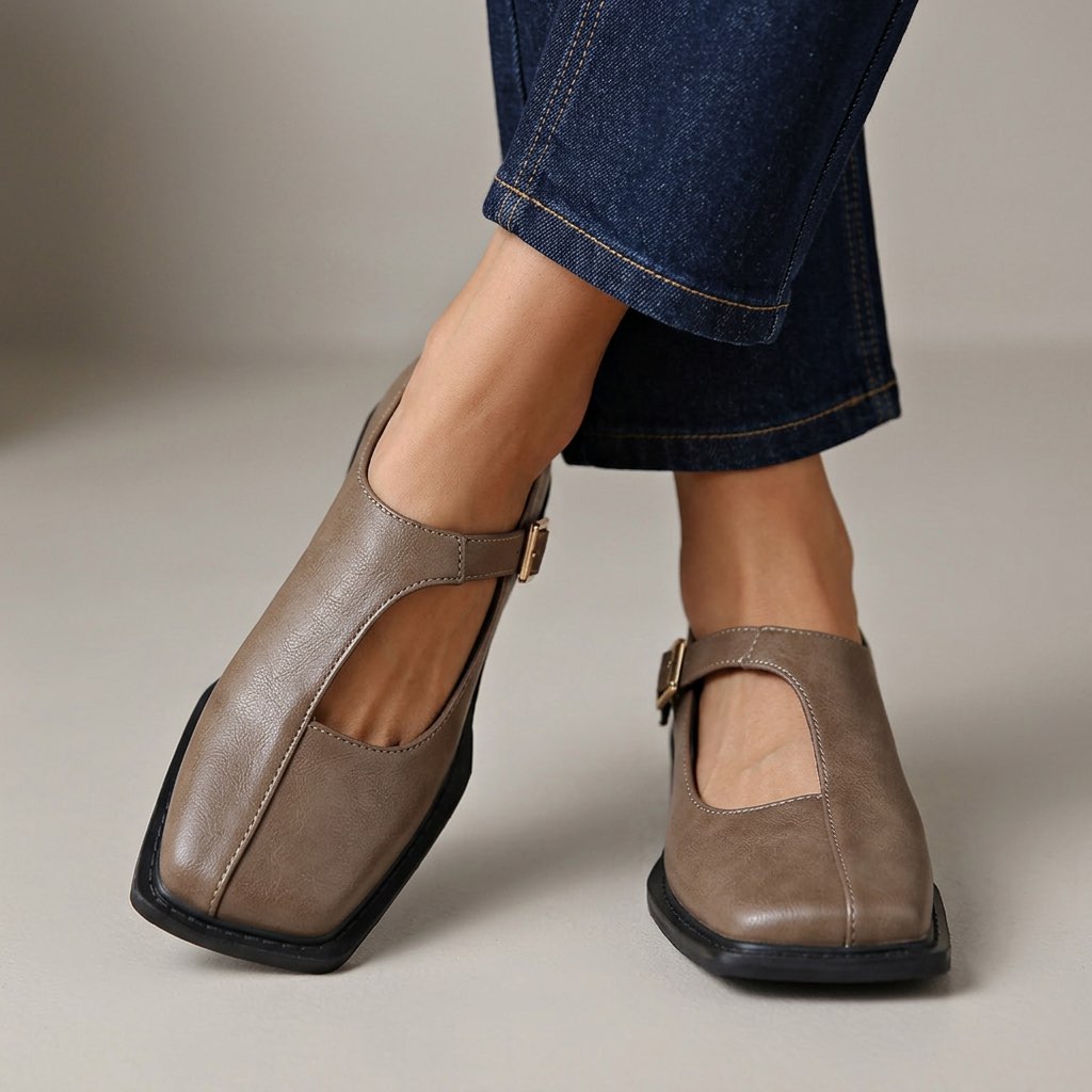 Zapatos de mujer con punta cuadrada y correa ajustable con hebilla