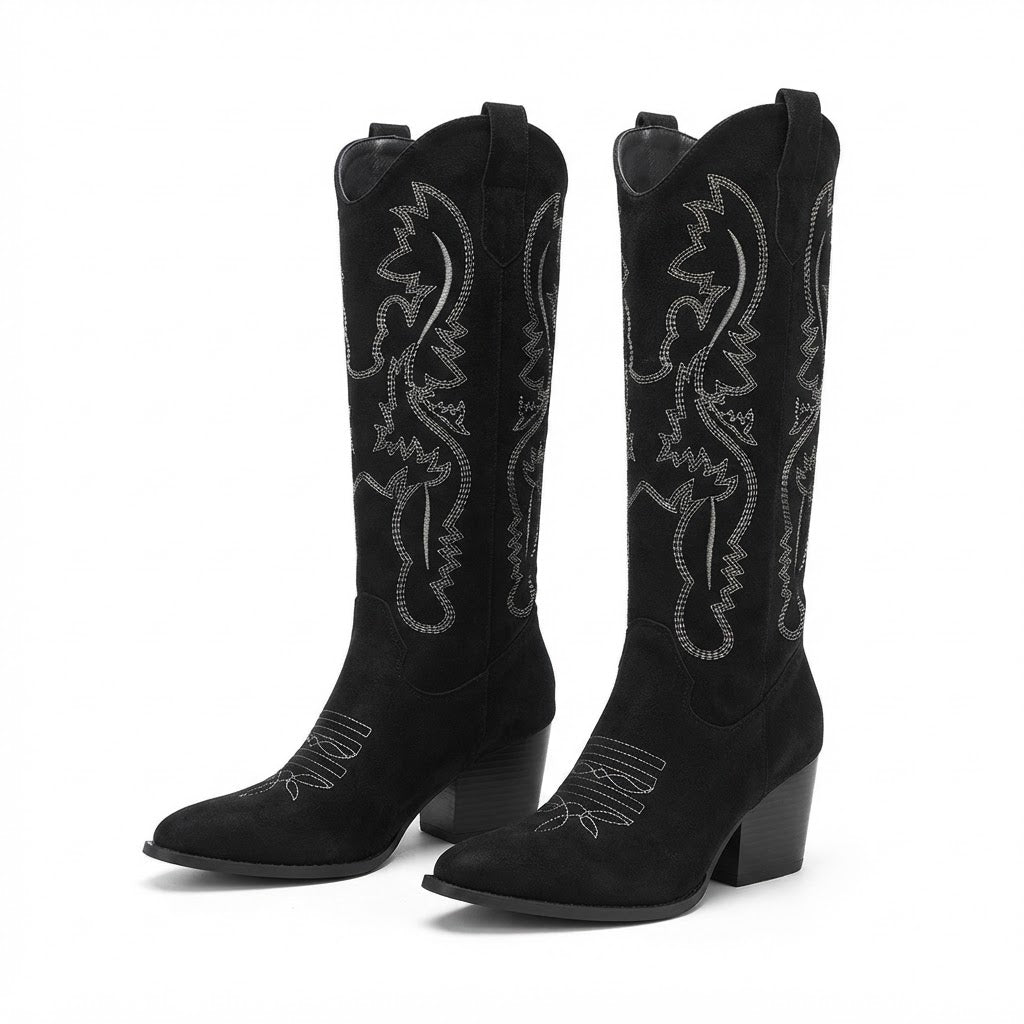 Botas Cowboy Altas Mujer de Ante Bordadas
