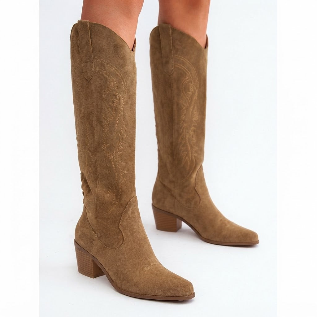 Botas Cowboy Altas Mujer de Ante Bordadas