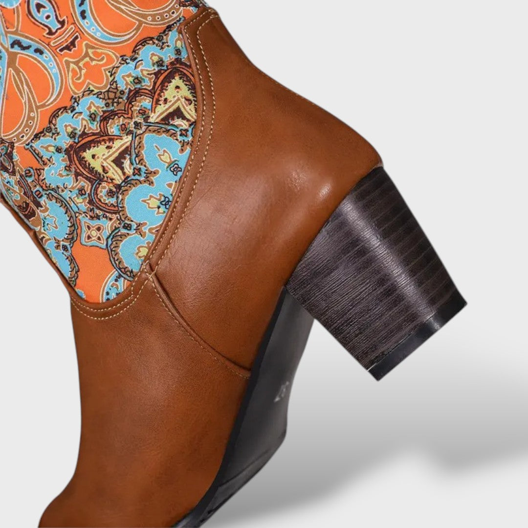 Botas Mujer Altas Florales Tacón Cuadrado