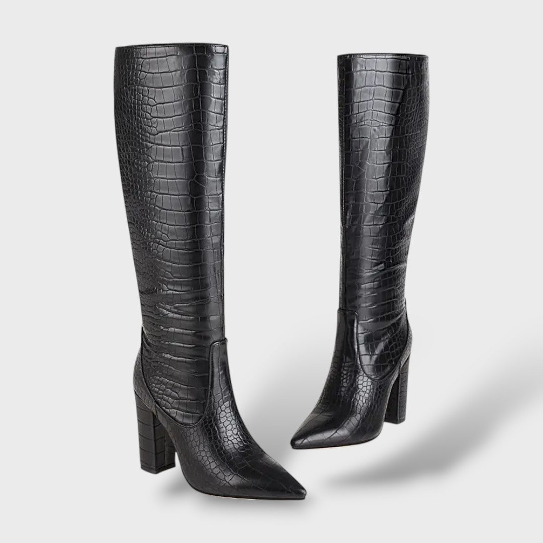 Botas Altas de Piel Sintética con Estampado Serpiente